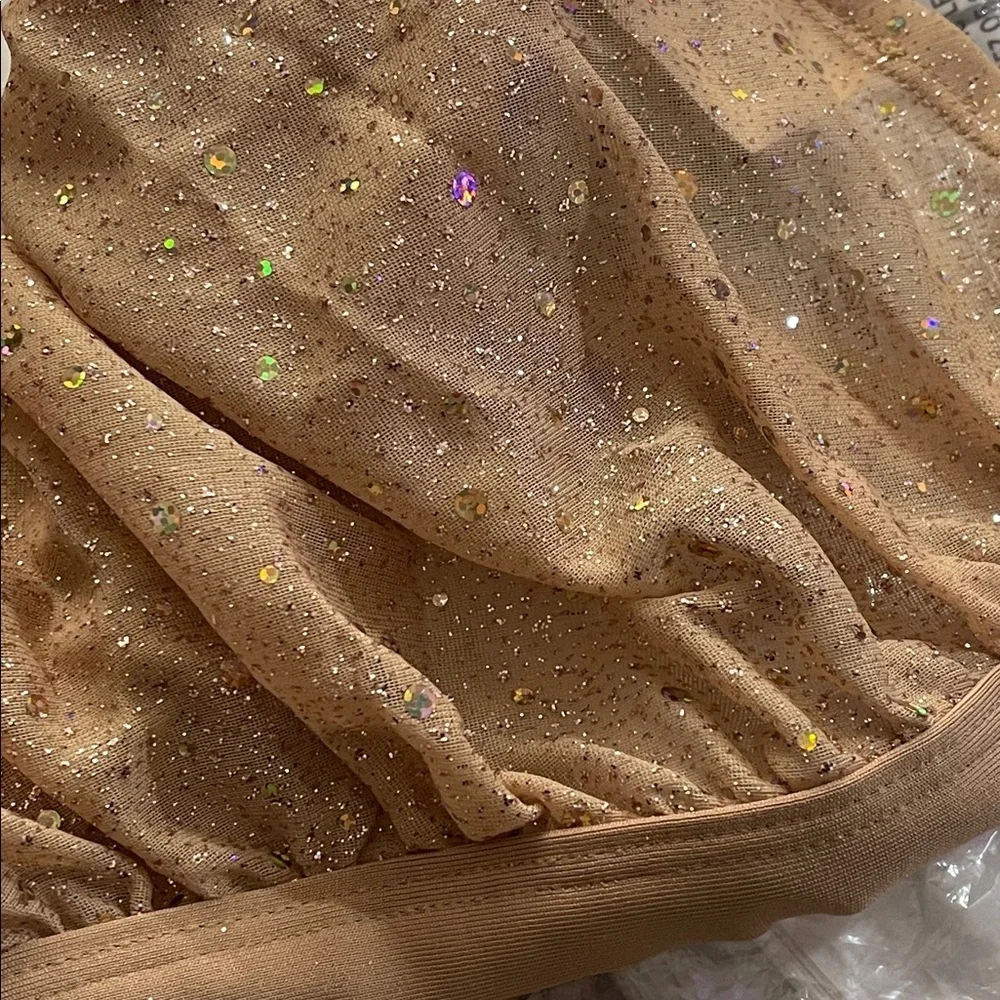 Body Wrappers 12-14 Nude gold Shimmer Halter Crop Top Dancewear Jazz Tap Lyrical